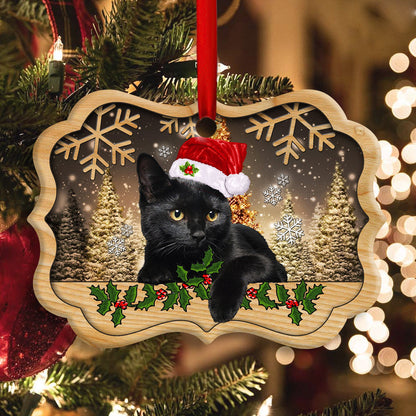 Christmas Black Cat Santa Hat - Cat Ornament (Printed On Both Sides) 1022