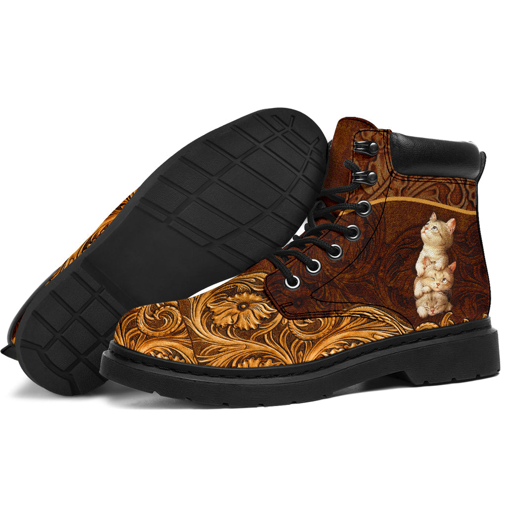 Cat Leather Pattern Print Cat All Season Boots 0622