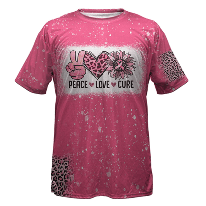 Peace Love Cure Bleached Breast Cancer Awareness All Over T-shirt and Hoodie