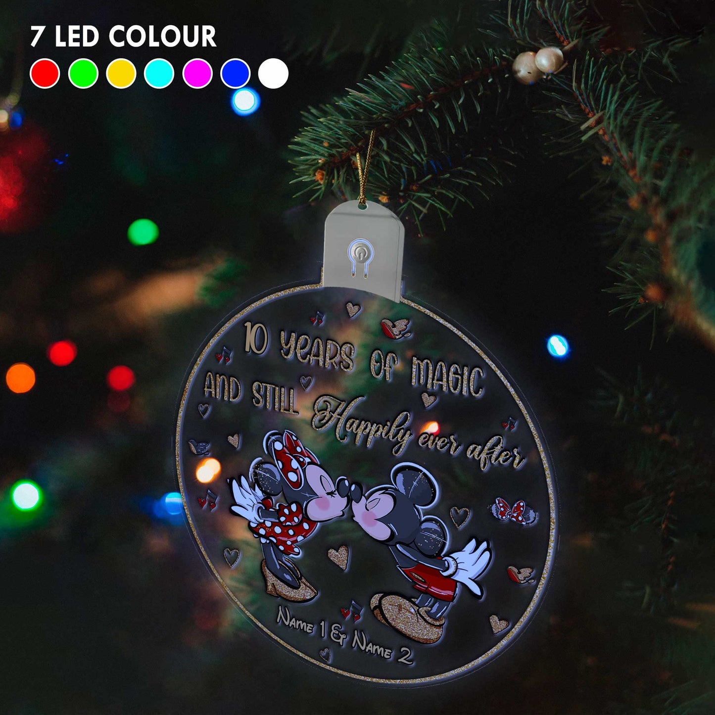 Still Happily Ever After - Personalized Christmas Mouse Round Led Acrylic Ornament