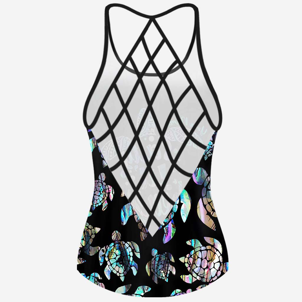 Salty Lil' Beach - Personalized Turtle Cross Tank Top and Women Shorts