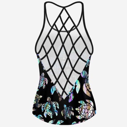 Salty Lil' Beach - Personalized Turtle Cross Tank Top and Women Shorts