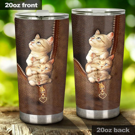 Love Cats Tumbler With Leather Pattern Print 0622