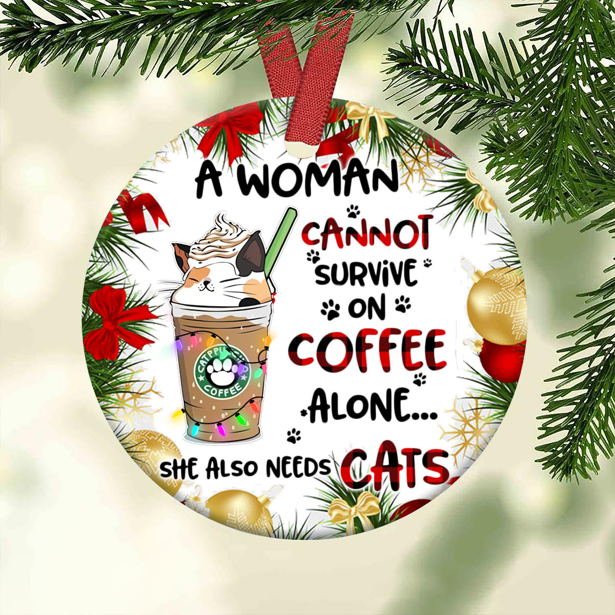 Cat And Coffee - Cat Ornament (Printed On Both Sides) 1022