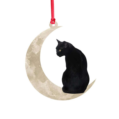 Black Cat Sits On The Moon - Cat Ornament (Printed On Both Sides) 1022