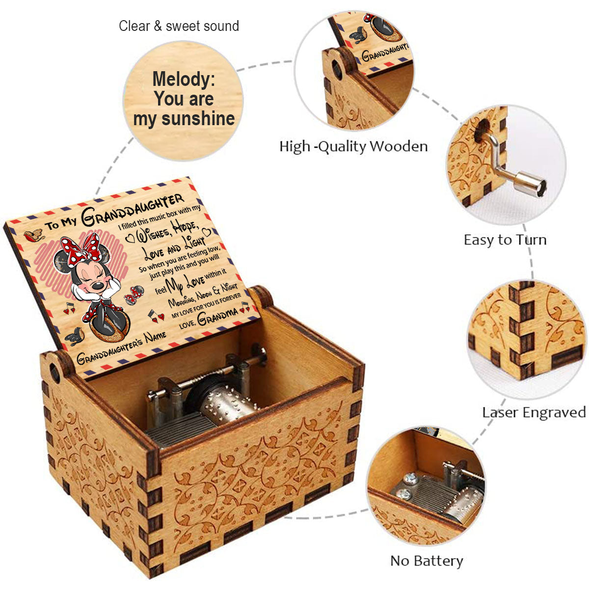To My Granddaughter - Personalized Mother's Day Mouse Hand Crank Music Box