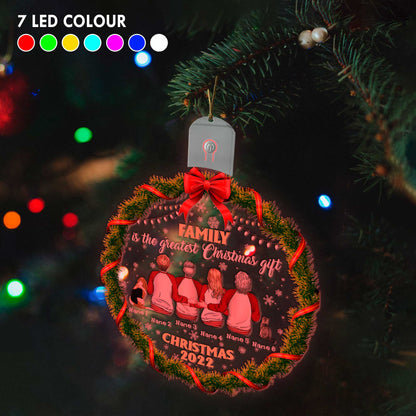 Family Is The Greatest Christmas Gift - Personalized Christmas Family Round Led Acrylic Ornament