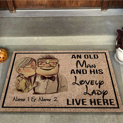 An Old Man And His Lovely Lady - Personalized Couple Mouse Doormat
