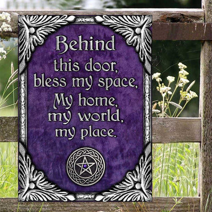 Behind This Door Bless My Space - Witch Rectangle Metal Sign