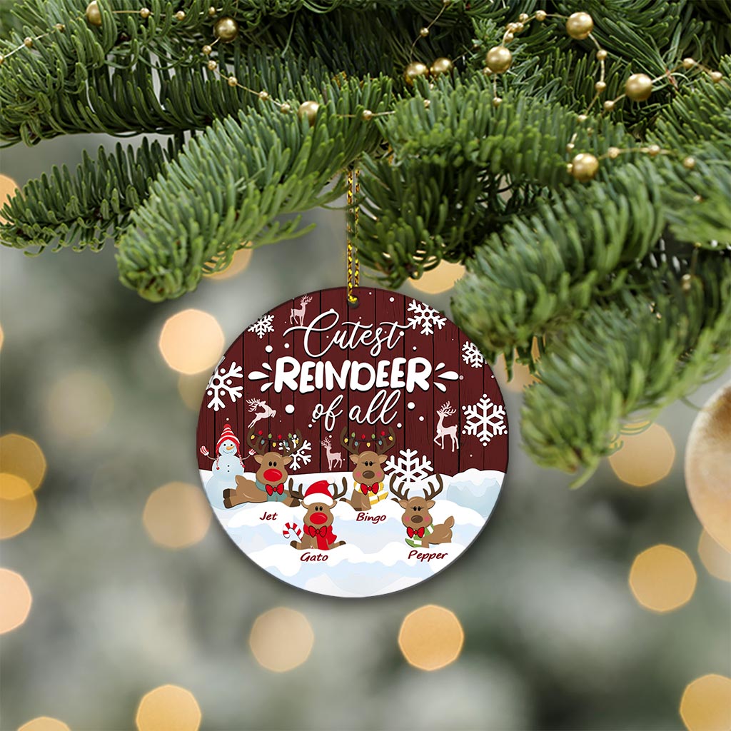 Cutest Reindeer Of All - Personalized Grandma Round Aluminium Ornament (Printed On Both Sides)