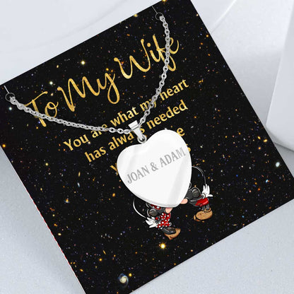 To My Wife - Personalized Couple Mouse Heart Pendant Necklace