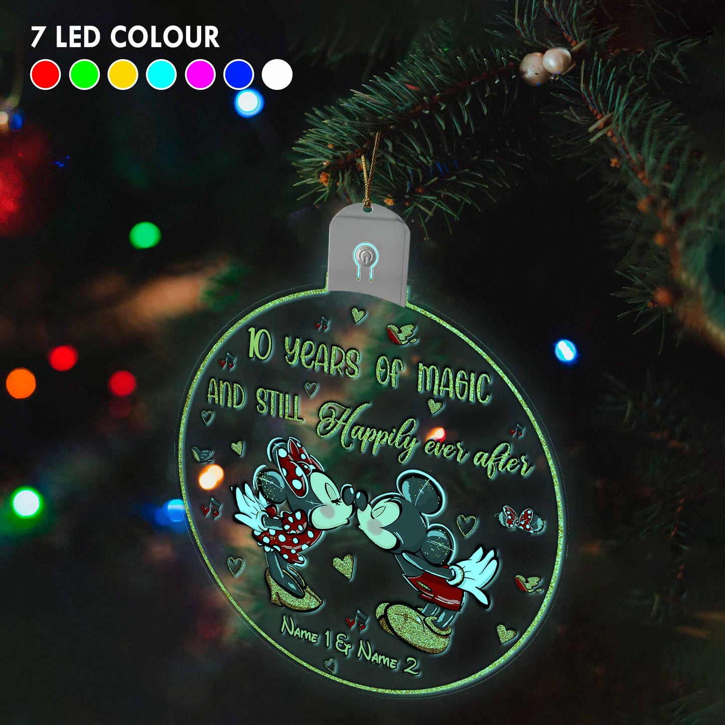 Still Happily Ever After - Personalized Christmas Mouse Round Led Acrylic Ornament