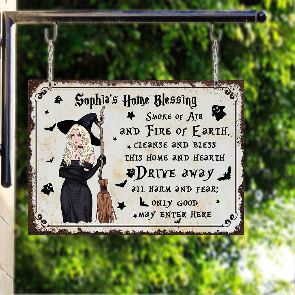 Home Blessing - Personalized Witch Rectangle Metal Sign