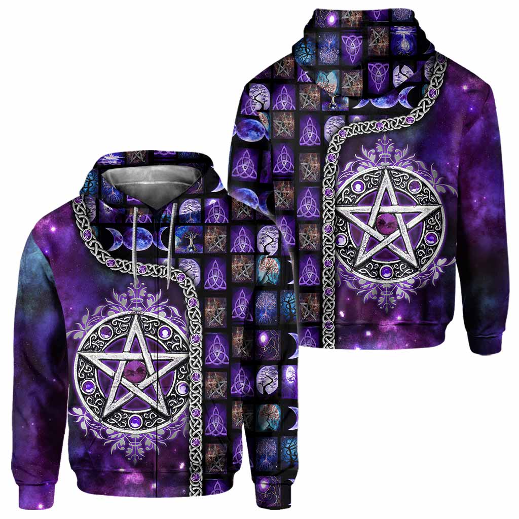 Witch Vibes Purple Pentagram All Over T-shirt and Hoodie