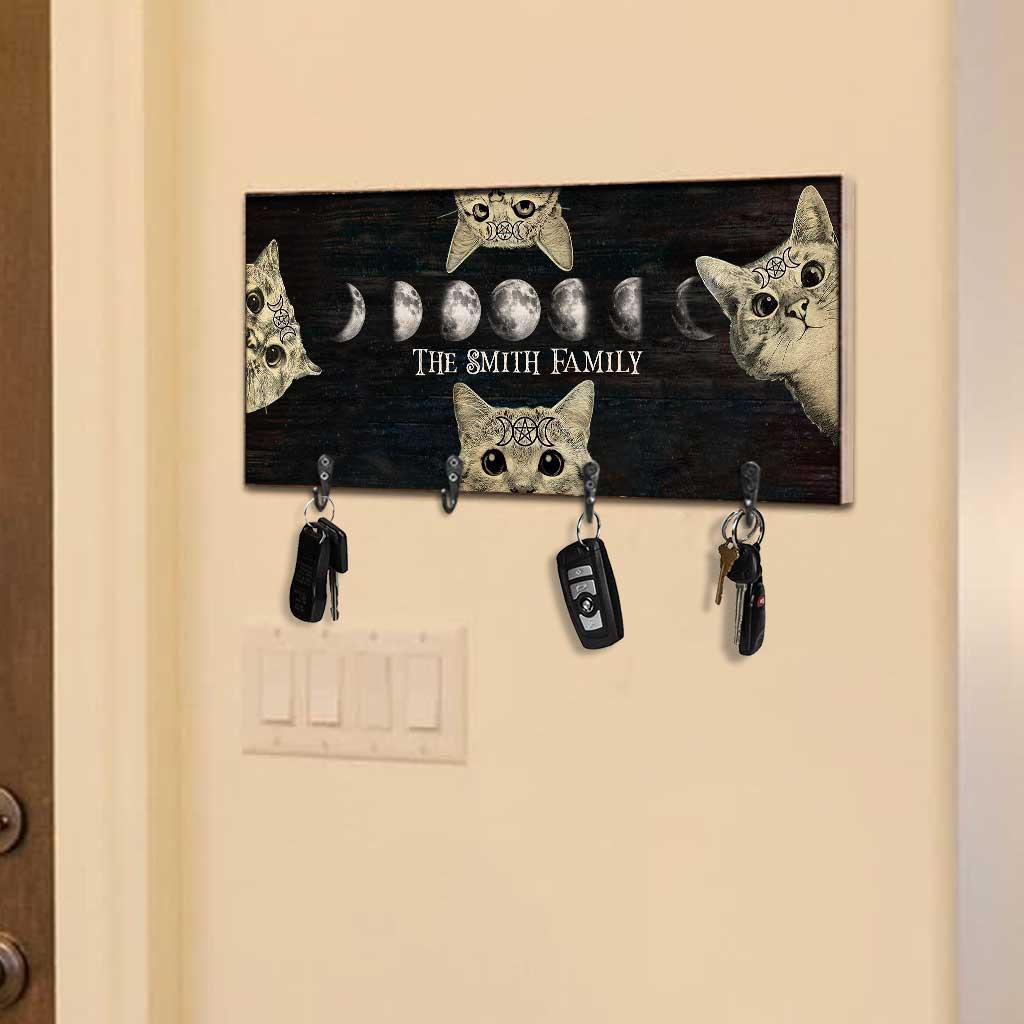 Witchy Vibes Moon Phase Cat - Personalized Witch Key Rack