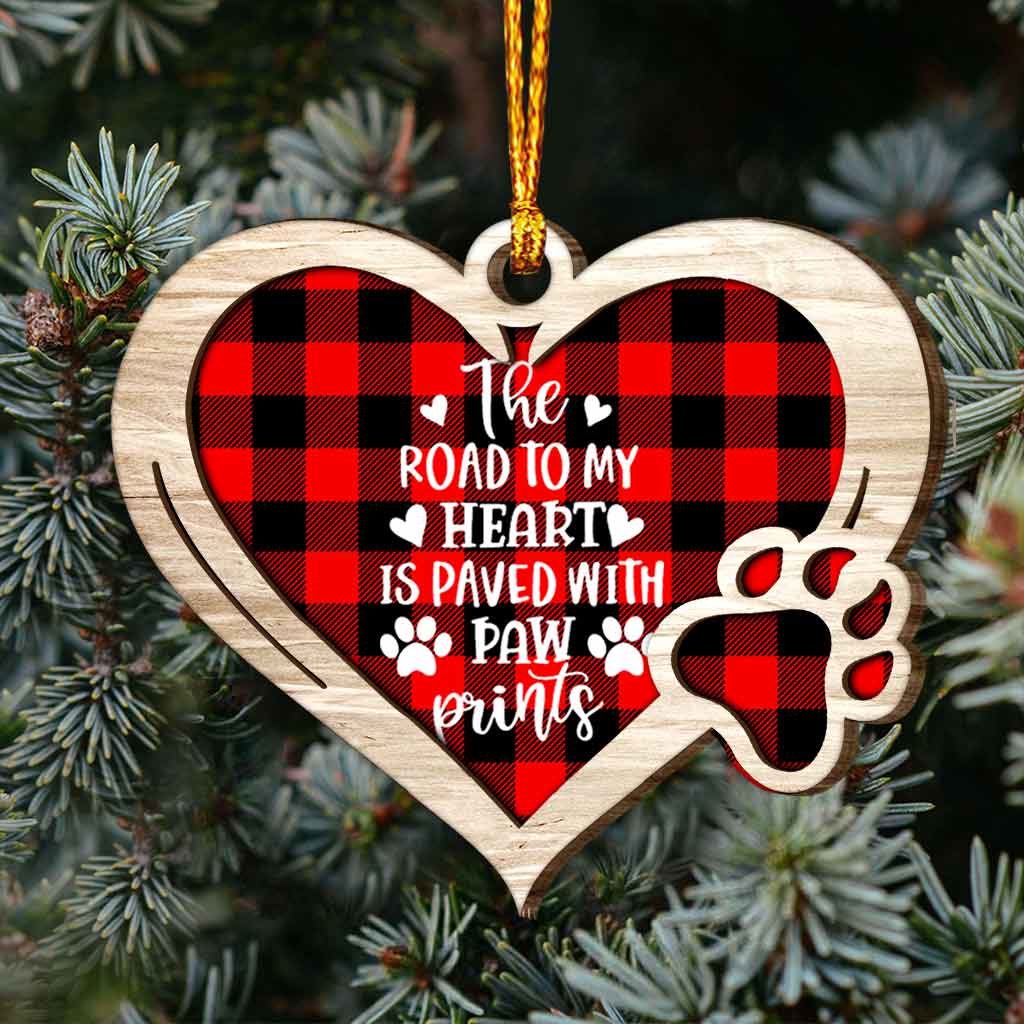 The Road To My Heart Is Paved With Paw Prints - Personalized Dog Layered Wood Ornament
