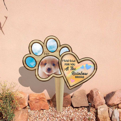 I Will Wait For You At The Rainbow Bridge - Personalized Dog Acrylic Plaque Stake (Printed On 1 Side)