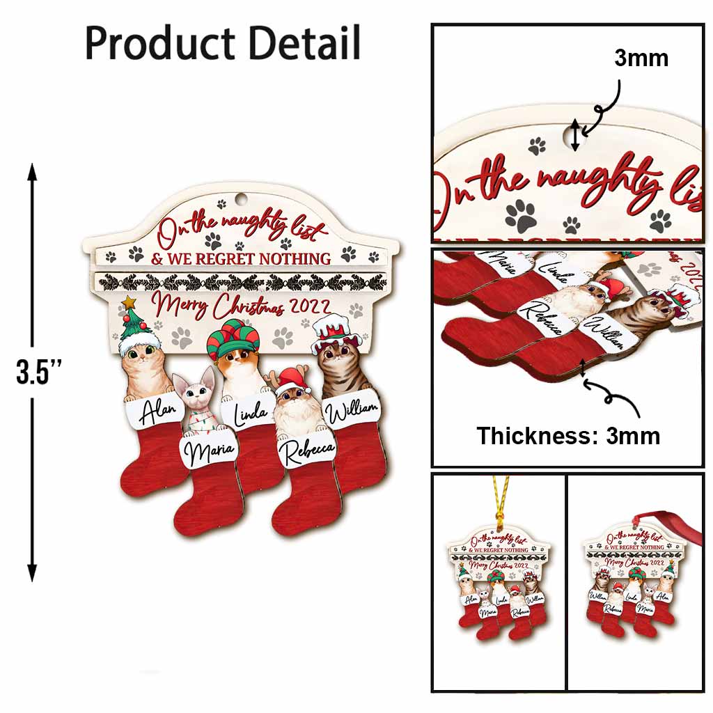 On The Naughty List Cute Cats - Personalized Christmas Cat Ornament (Printed On Both Sides)