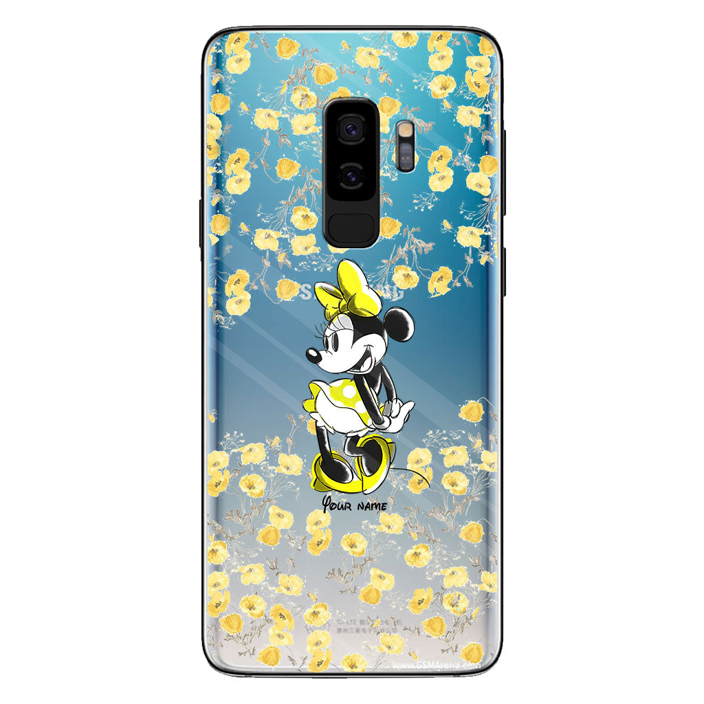 Yellow Floral - Personalized Mouse Clear Phone Case
