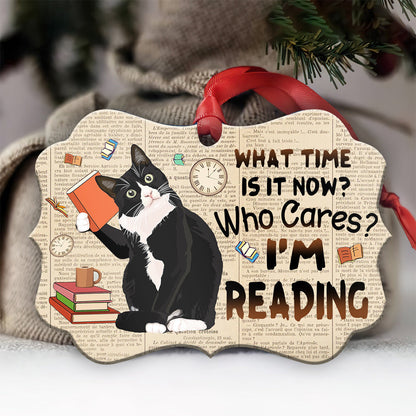 Tuxedo Cat Who Cares I'm Reading - Cat Ornament (Printed On Both Sides) 1022