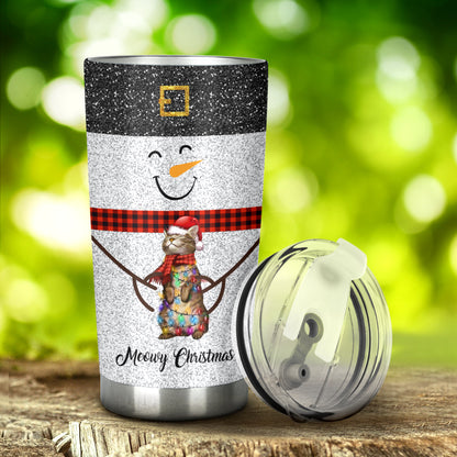 Meowy Christmas Faux Glitter Print Cat Tumbler 0622