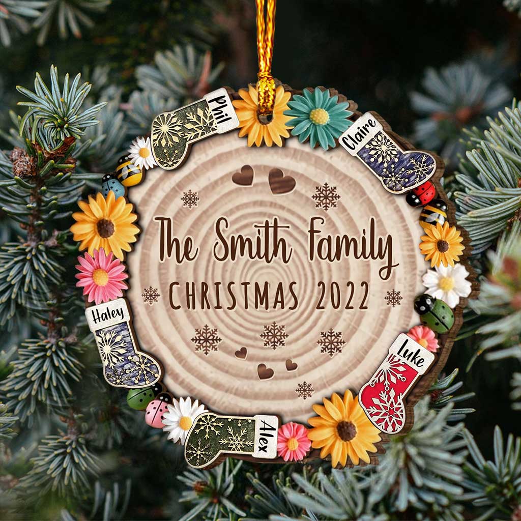 Family Snowflakes Flowers - Personalized Christmas Family Layered Wood Ornament