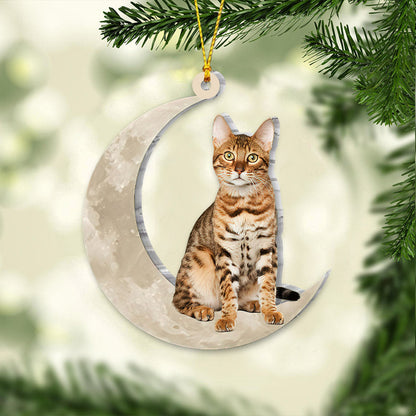 Bengal Cat Sits On The Moons - Cat Ornament (Printed On Both Sides) 1022