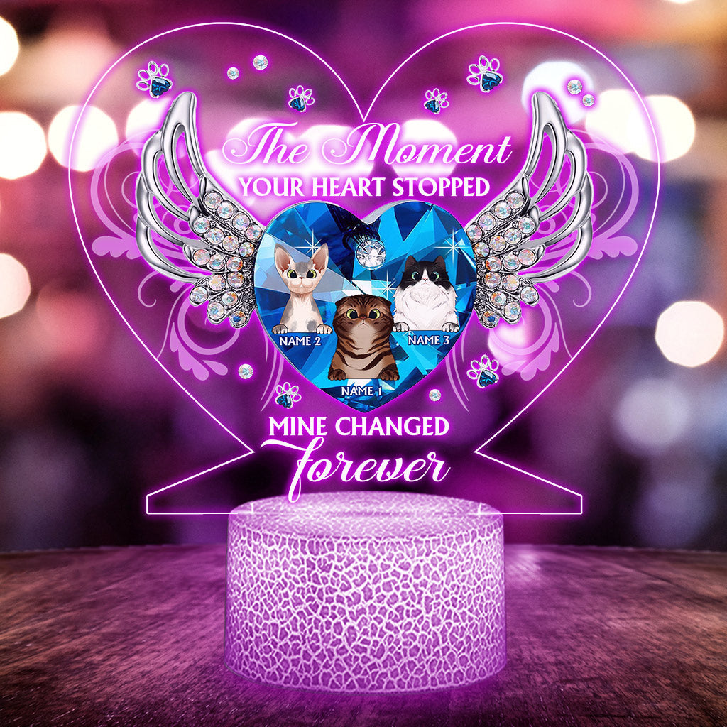 The Moment Your Heart Stopped - Personalized Cat Shaped Plaque Light Base