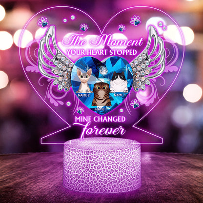 The Moment Your Heart Stopped - Personalized Cat Shaped Plaque Light Base