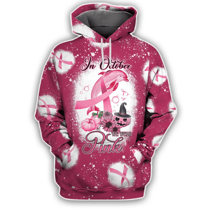 In October We Wear Pink - Breast Cancer Awareness All Over T-shirt and Hoodie 0822