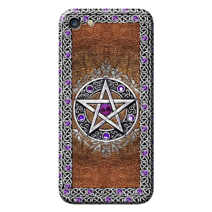 Purple Pentacle Witch - Personalized Phone Case With Leather Pattern Print