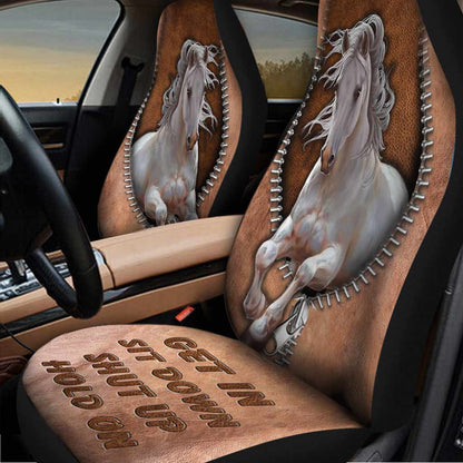 Get In Sit Down Shut Up Hold On - Horse Seat Covers With Leather Pattern Print 1