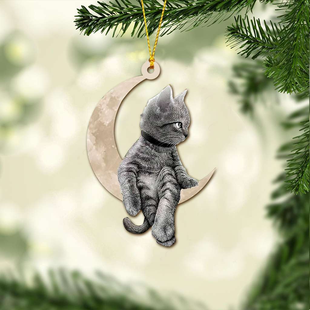 Cat Sits On The Moon Hanging - Cat Ornament (Printed On Both Sides) 1022