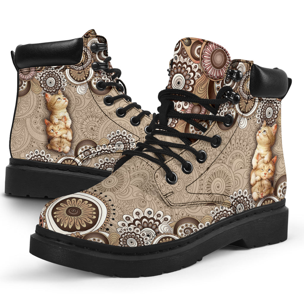 Kitties Flower Pattern Cat All Season Boots 0622