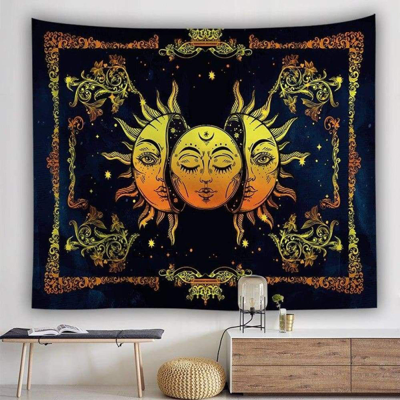 Celtic Wicca Sun Moon - Witch Wall Tapestry 0822