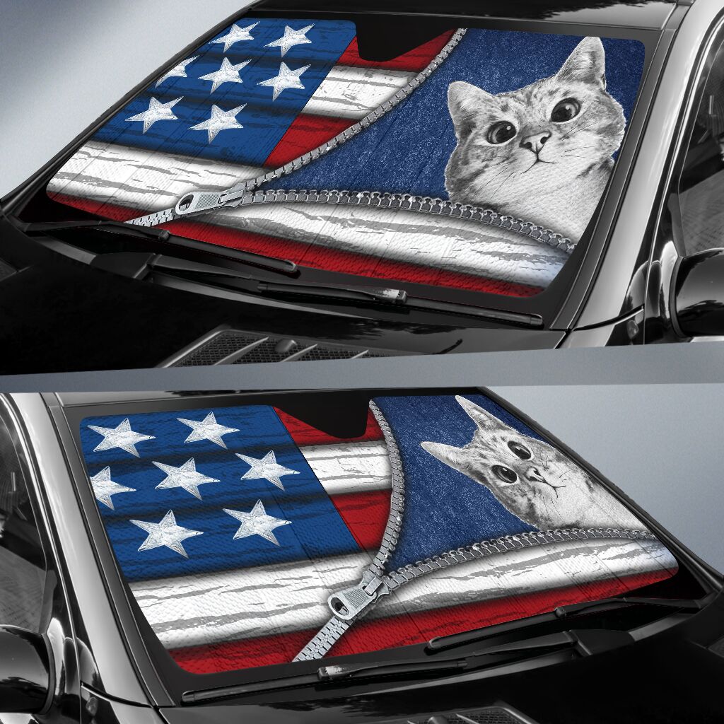 Cat American Flag Cat Car Sunshade 0622