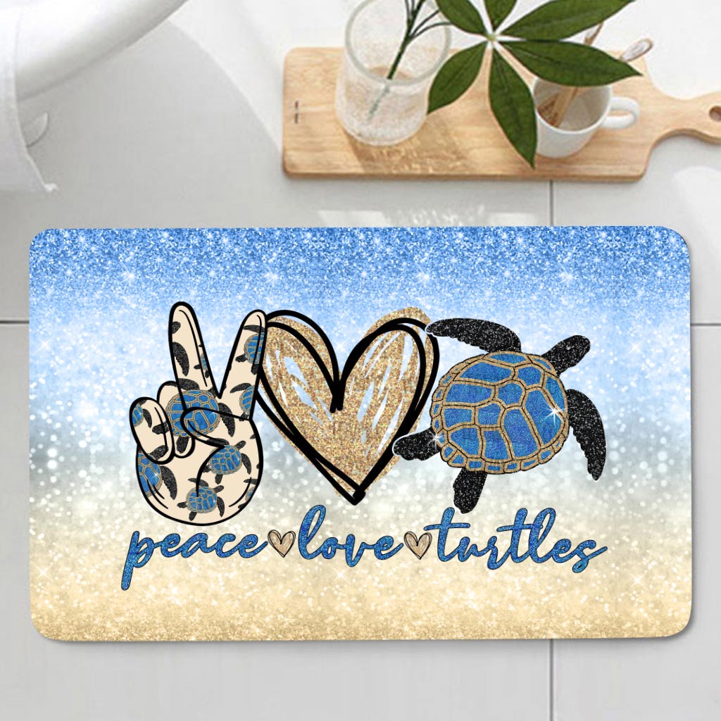 Peace Love Turtle - Turtle Bathroom Curtain & Mats Set