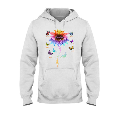 Blessed To Be Called Grandma Colorful Sunflower With Butterflies - Personalized Mother's Day T-shirt and Hoodie