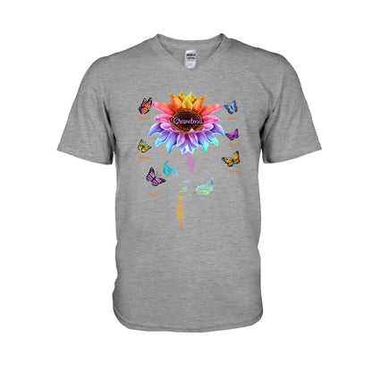 Blessed To Be Called Grandma Colorful Sunflower With Butterflies - Personalized Mother's Day T-shirt and Hoodie