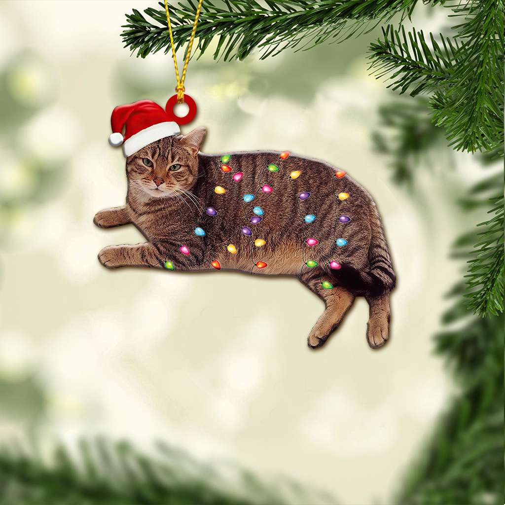 Tabby Cat And Christmas Light Lovely - Cat Ornament (Printed On Both Sides) 1122