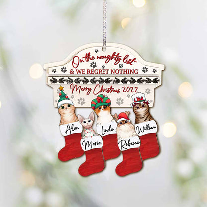 On The Naughty List Cute Cats - Personalized Christmas Cat Ornament (Printed On Both Sides)
