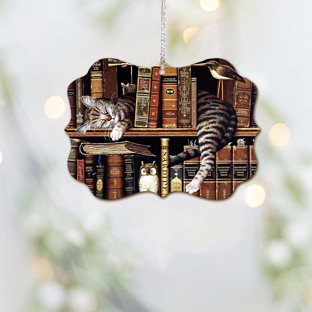 Cat In My Bookshelf - Cat Ornament (Printed On Both Sides) 1022