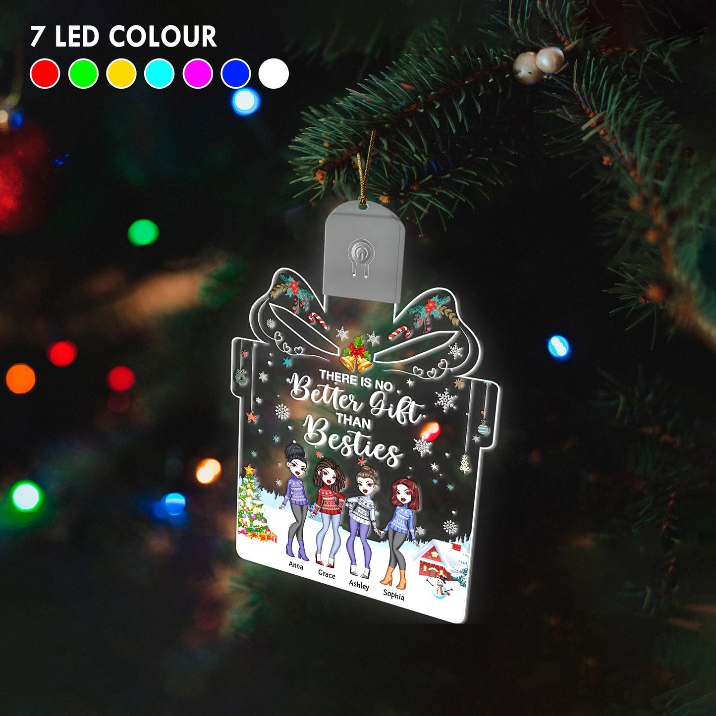 There Is No Better Gift Than Besties - Personalized Christmas Bestie Shaped Led Acrylic Ornament
