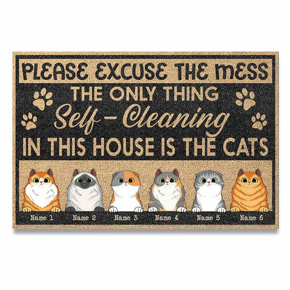 Please Excuse The Mess - Personalized Cat Doormat