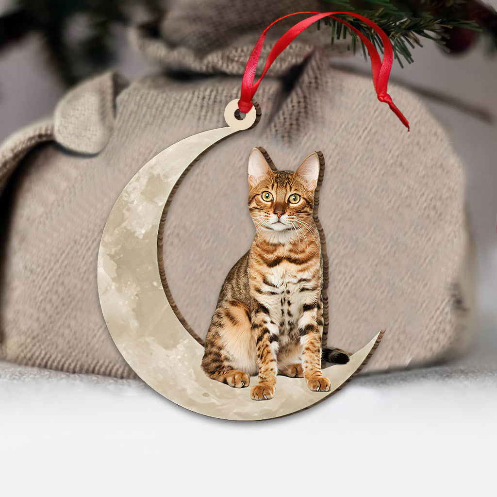 Bengal Cat Sits On The Moons - Cat Ornament (Printed On Both Sides) 1022