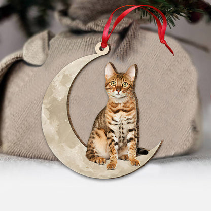 Bengal Cat Sits On The Moons - Cat Ornament (Printed On Both Sides) 1022