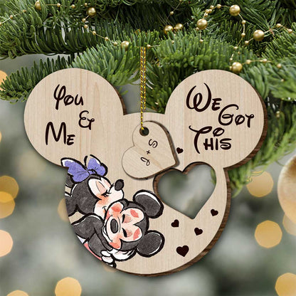 You And Me We Got This - Personalized Christmas Mouse Wooden Card Pop Out Ornament