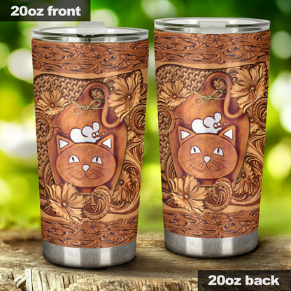 Cat Tumbler With Faux Wood Print 0622