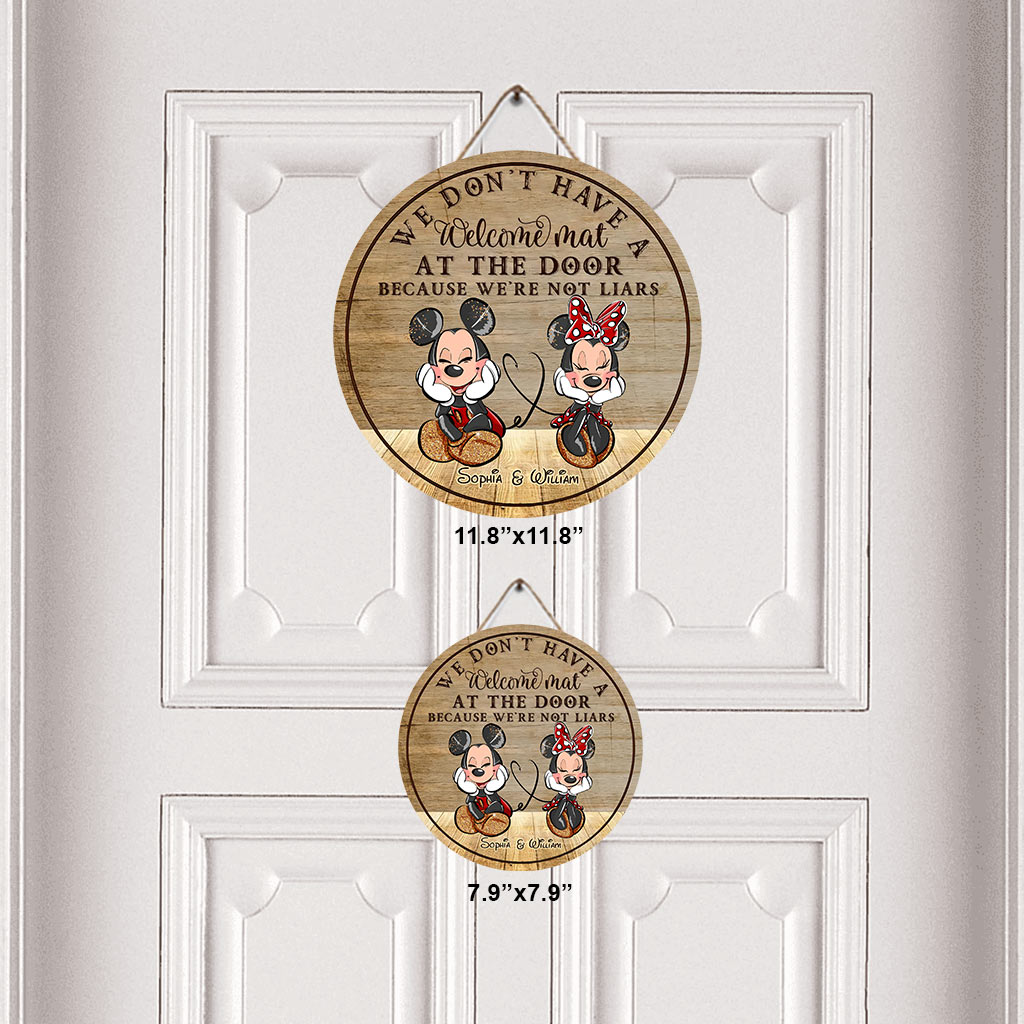 We Don't Have A Welcome Mat At Our Door - Personalized Couple Mouse Round Wood Sign