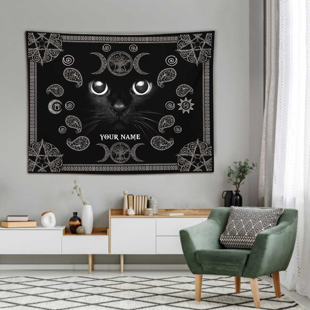 Witchy Black Cat - Personalized Witch Wall Tapestry